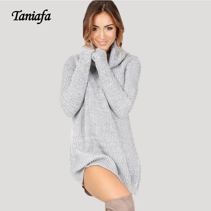 Taniafa 2019 поступление Женская Мода водолазка свитер платья осень сплошной цвет