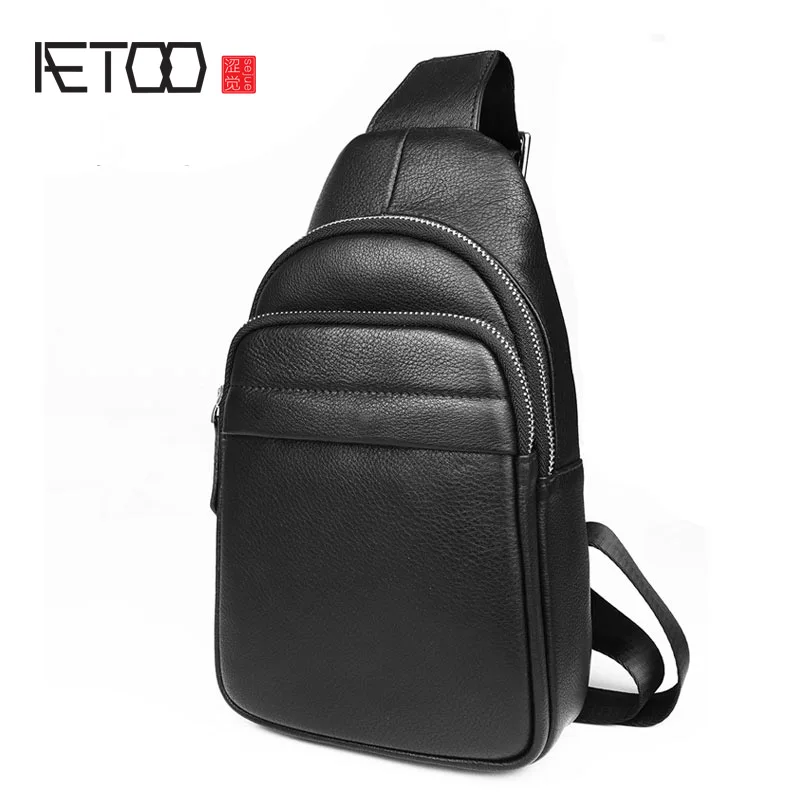 

AETOO Leather men's casual chest bag, trendy large-capacity shoulder bag, multi-functional crossbody bag