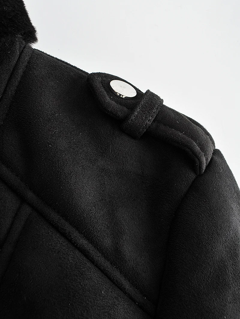 

Fur Long Sleeved Loose Belt Warm Women's Jacket Lamb Wool Winter Thickened Locomotive Lapel Female Coat Beige Black Chic PU Tops