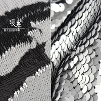 embroidered sequins fabric silver black fish scales diy stage clothes mermaid skirts decor props wedding dress designer fabric