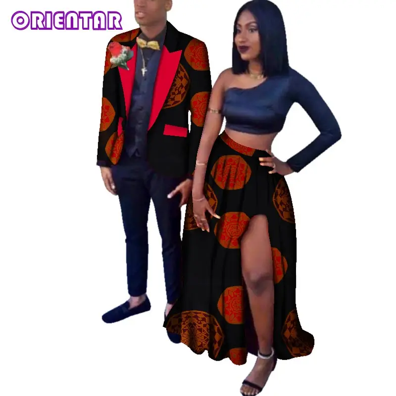 2020 African Print Couple Clothing Women Long Skirt and Men Outwear Coat African Party Couple Clothes for Women Mens WYQ28