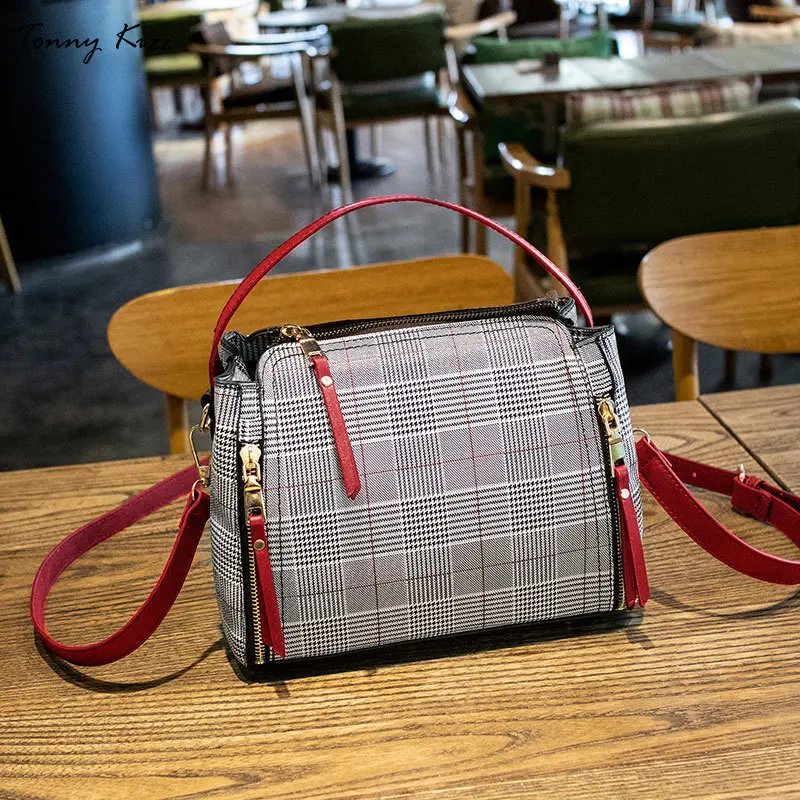 Винтажные сумки через плечо Tonny Kizz для женщин клетчатые мессенджеры на ремне