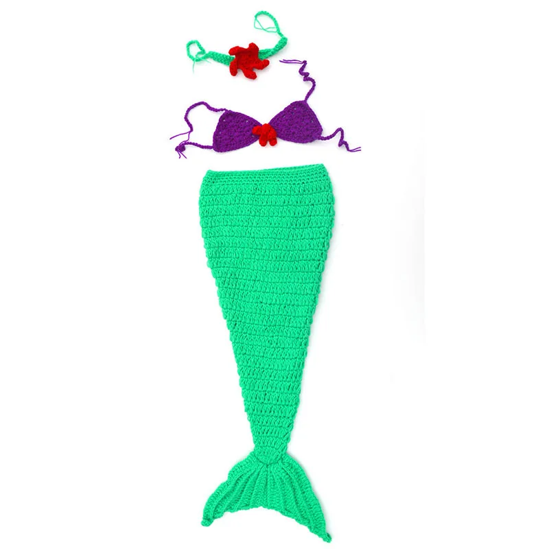 

2020 Endearing Baby Blue Mermaid Children's Photography Suit Newborn Hundred Days Wool Hand Knitted Photography Clothing