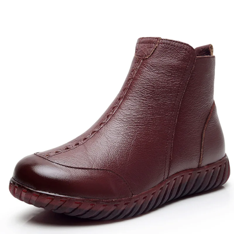 

41-43 Velvet Fur Warm Shoes Women Winter Snow Boots Genuine Leather Ankle Boots 2021 New Female Casual Shoes Plush Snowboots