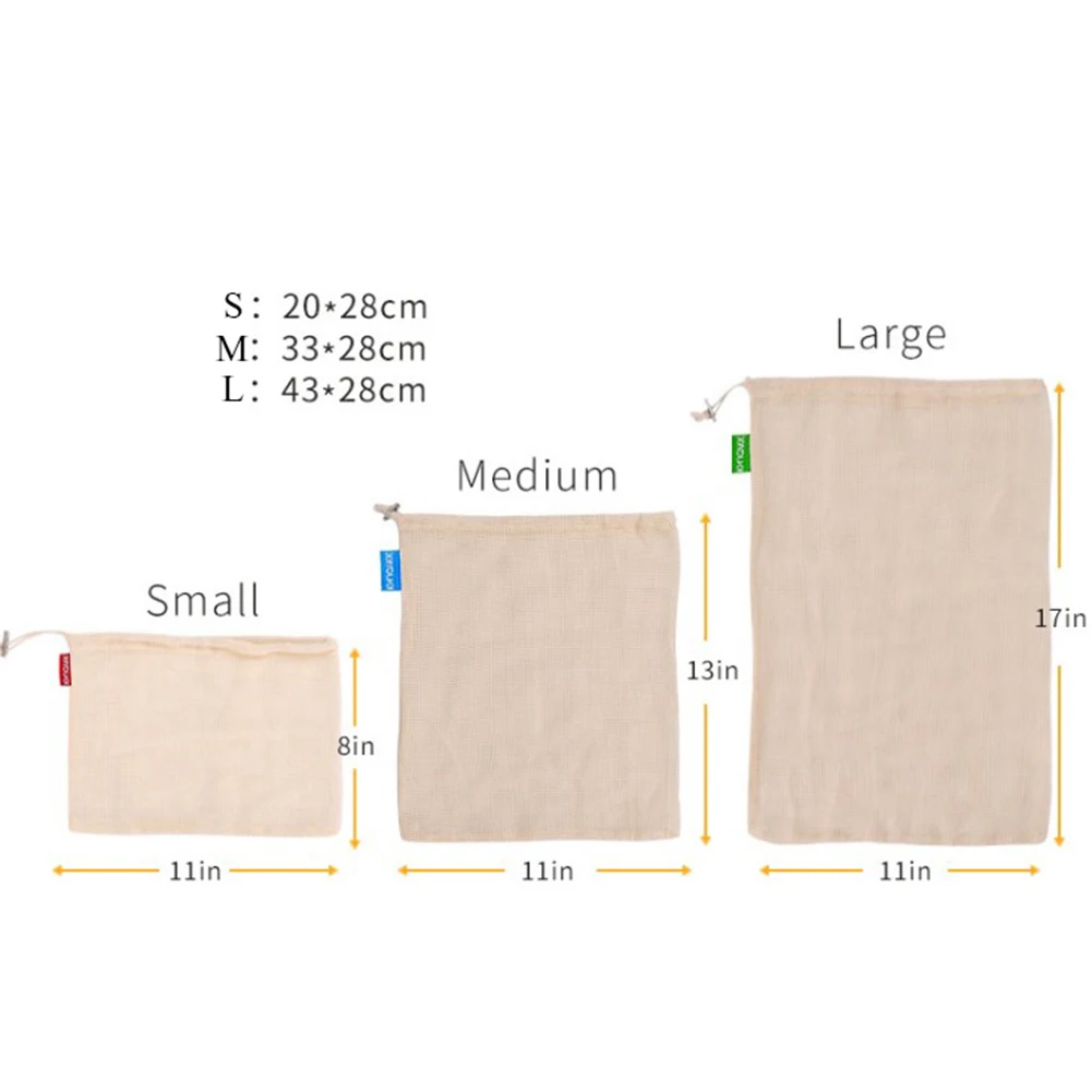 Многоразовые мешки для овощей хлопковые фруктов и на шнурке сумка покупок