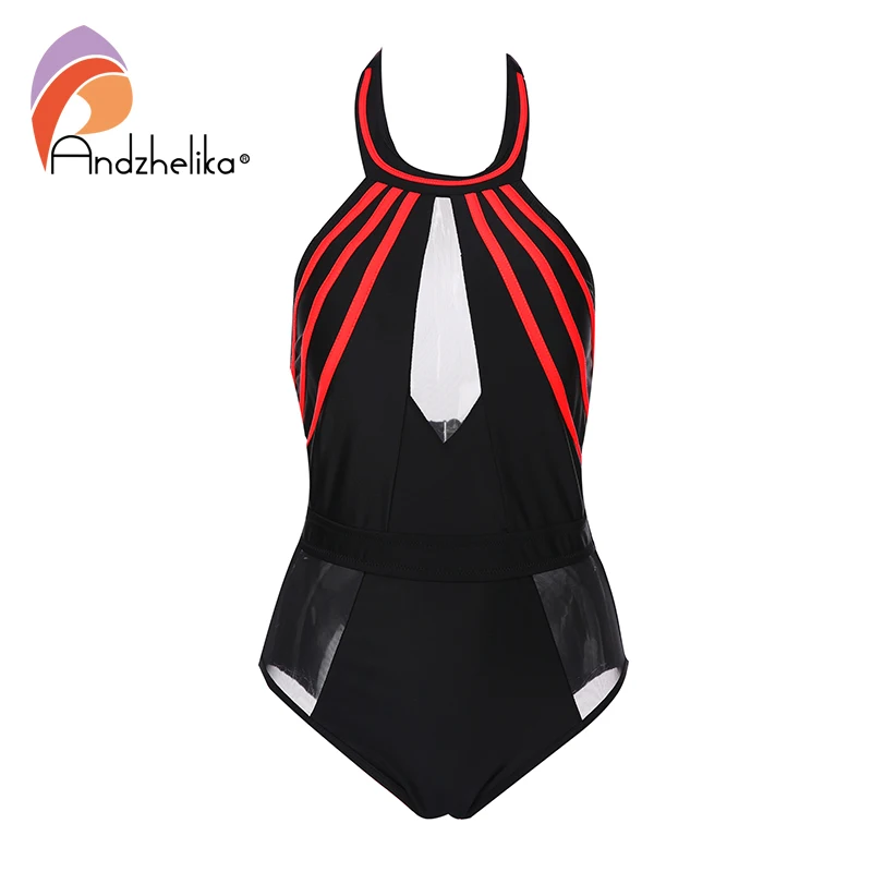 Женский слитный купальник Andzhelika сетчатый в стиле пэчворк без бретелек с открытой