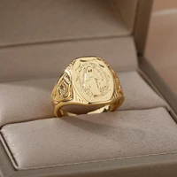 vintage saint virgin mary rings for women men punk christian coin cross ring religious jewelry gift anillos mujer bague femme