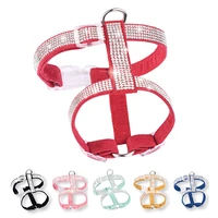 i shape pet dogs harness soft suede fabric shining diamonds adjustable bow rhinestone dog collar harnesses for dogs chest strap