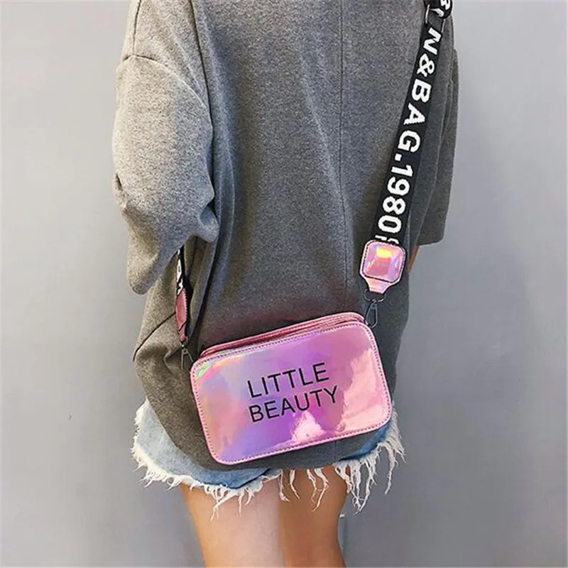 

Fashion Laser Color Women Shoulder Bags Popular Girls Letter Handbag Messenger Bags Lady Crossbody Bag with Wide Strap