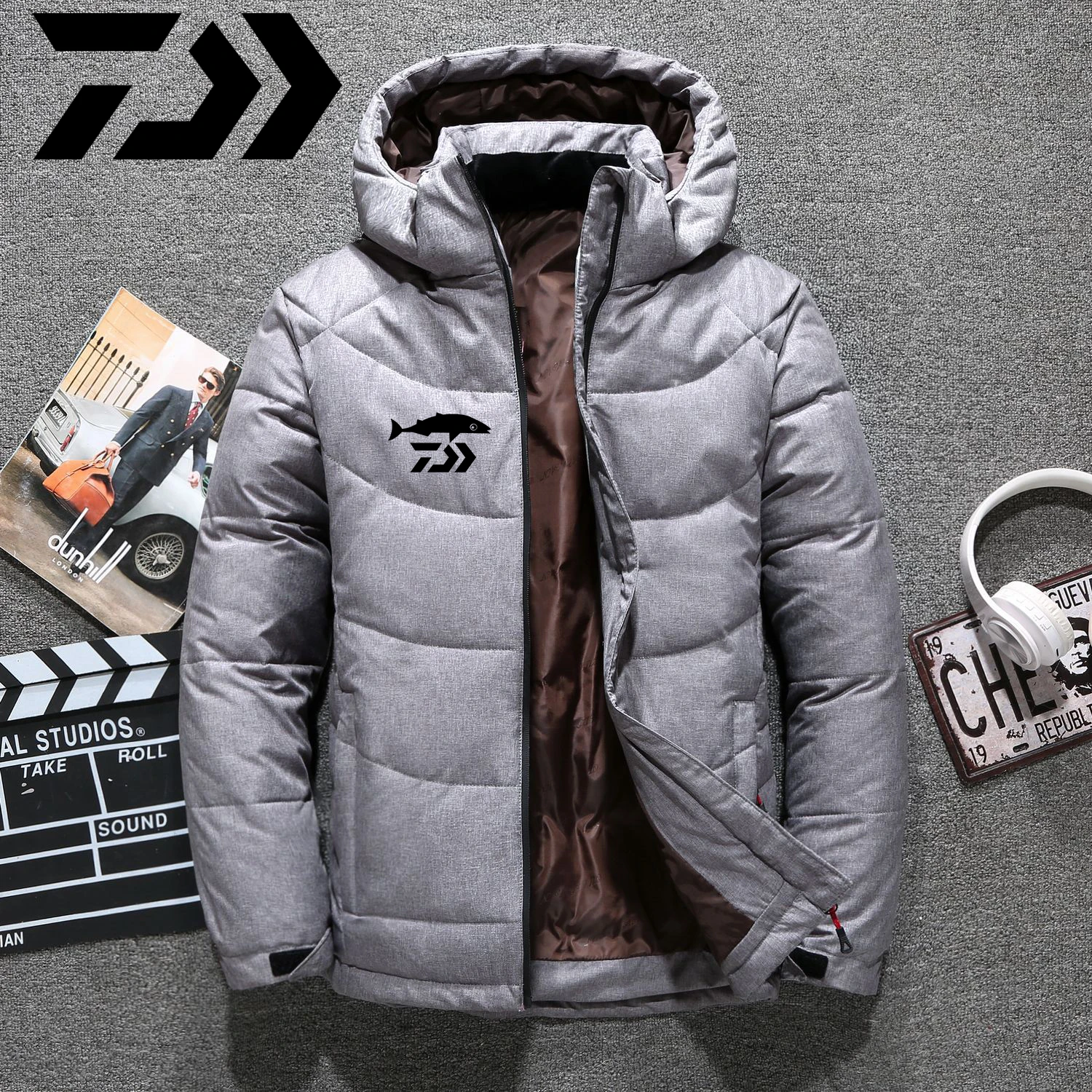 Fiyat Daiwa Kış Sıcak Erkek Ceket Ceket Sonbahar Balıkçılık Kirpi Kalın şapka Beyaz ördek Parka Erkek Erkek Kış Aşağı Ceket Hoodies Ile