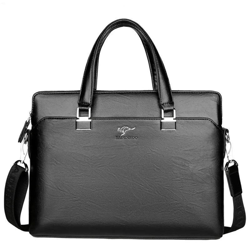 

Horizontal Men's Briefcase Casual Laptop Bag Large Capacity Leather Man Briefcase Portable Detachable Shoulder Strap 14 Inches
