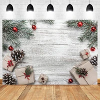 laeacce christmas gifts wooden boards backdrop for photography winter pine leaves red balls child portrait photocall background