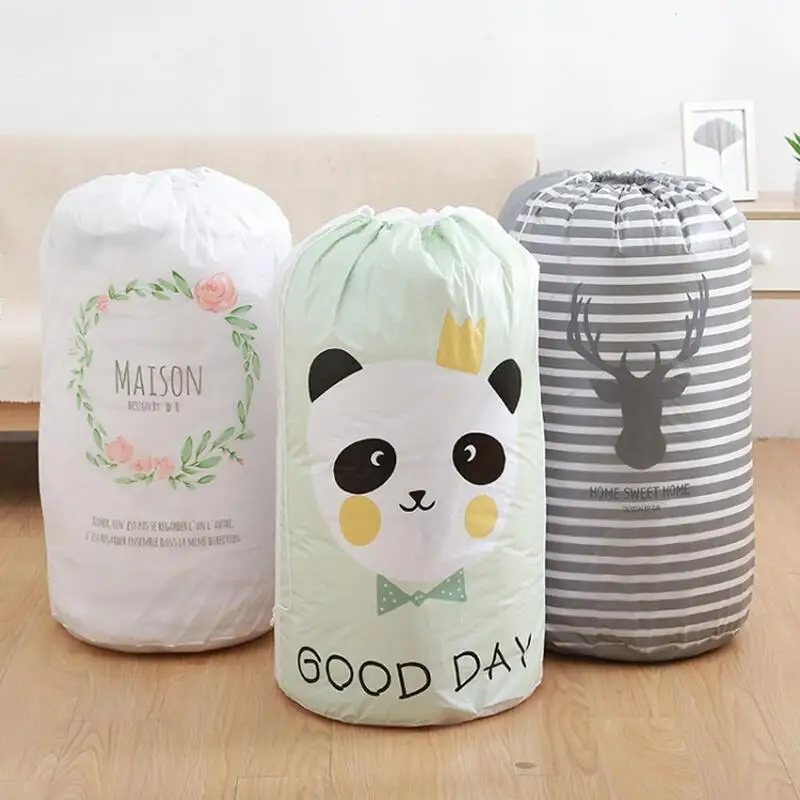 

Collapsible Round Storage Bag Beam Port Cartoon Bear Closet Organizer Clothes Blanket Baby Toy Basket Container Quilt Travel Bag