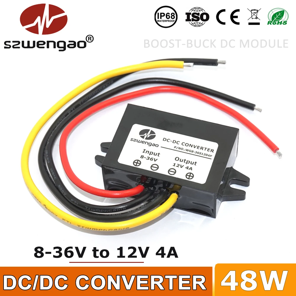 Szwengao DC 9V 13.8V 19V 24V 30V TO 12V 1A 2A 3A 4A Buck Boost Power Converter 8-36V to Car Regulator Voltage Transformer on - Szwengao DC 9В 13.8В 19В 24В 30В К 12В 1А 2А 3А 4А Бак Буст Конвертер Энергии 8-36В на Регуляторное Автомобильное Трансформатор 