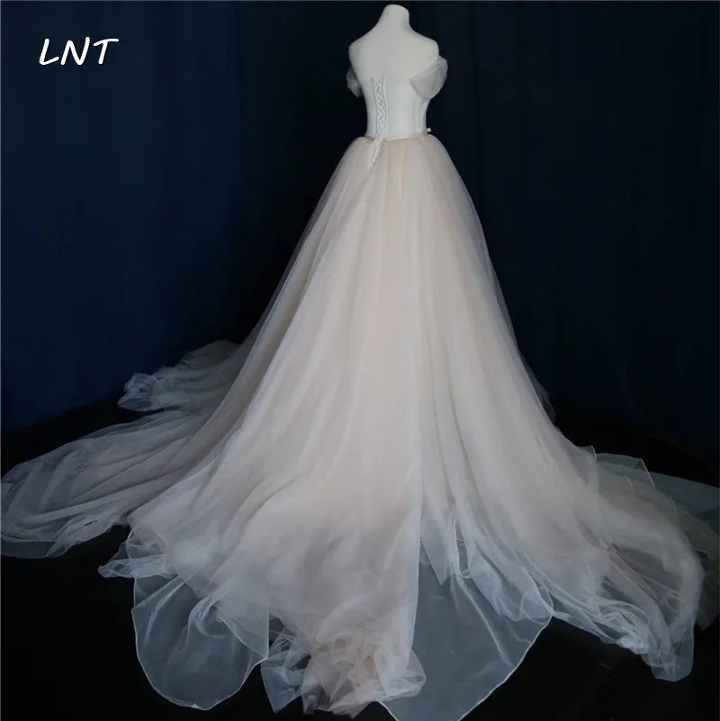 Свадебное платье принцессы с открытыми плечами плиссированная грудь простое