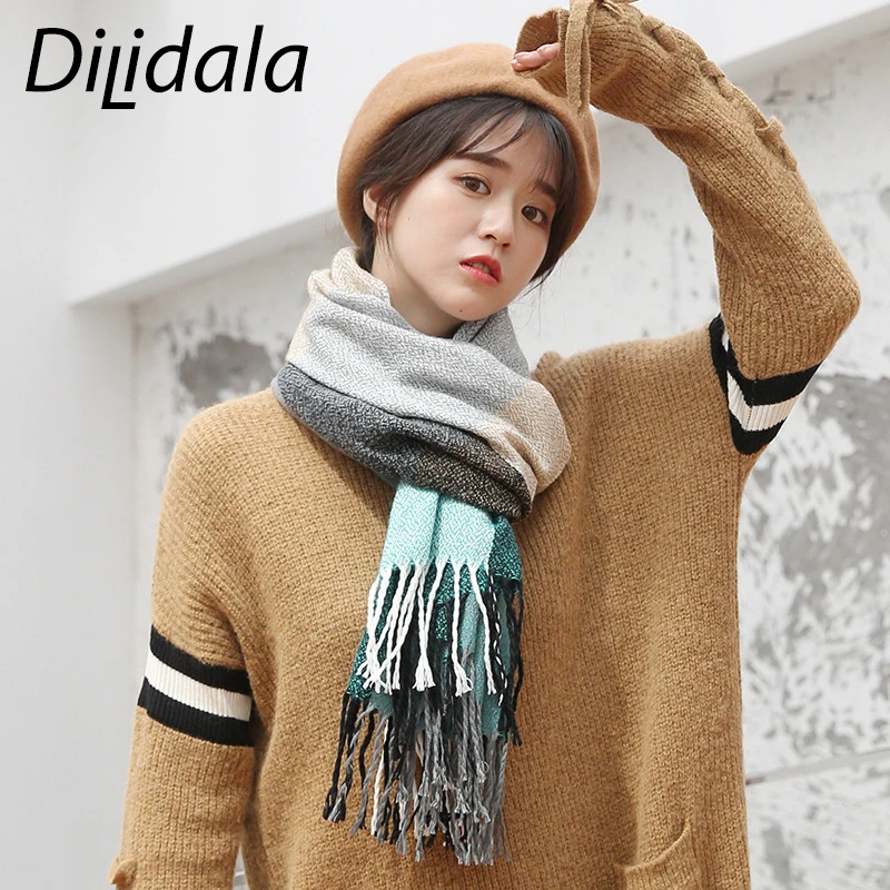 Dilidala 2019 клетчатый теплый женский шарф с кисточками осенне-зимние шарфы шаль