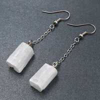 1 set natural irregular column gypsum selenite stick original raw stone pendant necklace drop earrings charm jewelry sets