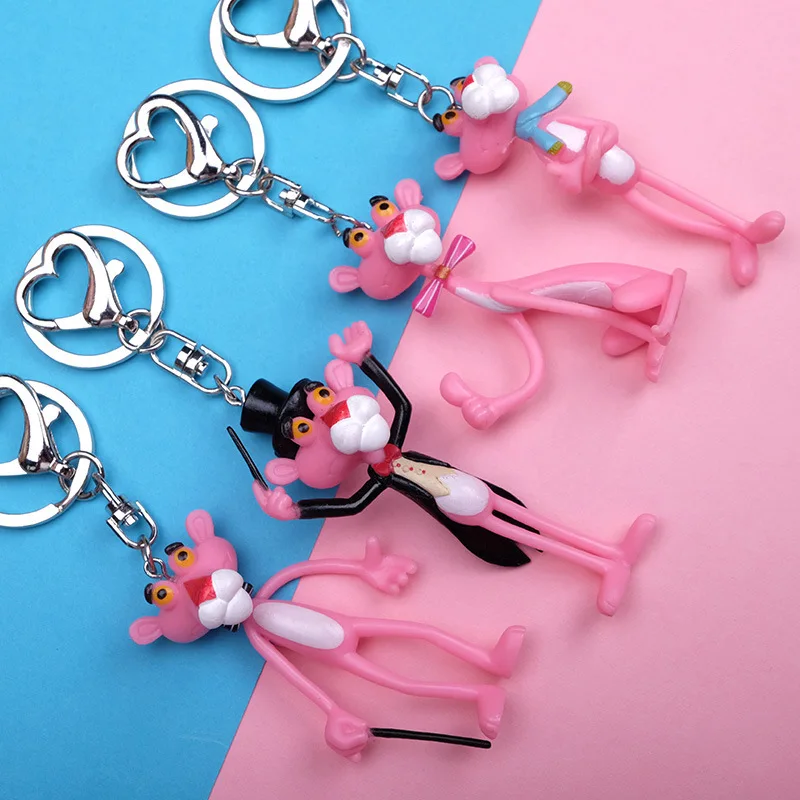 

Disney Creative Gift Key Chain Unisex Cute Pink Panther Keyring Love Metal Pendant Keychain Anime Cartoon Woman