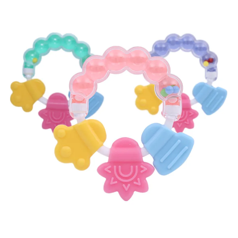 

Safety Rattle & Teether for Baby Boys Girls Child Teether Beads Infant Baby Chewbeads Handle Style Pink Green Blue Available