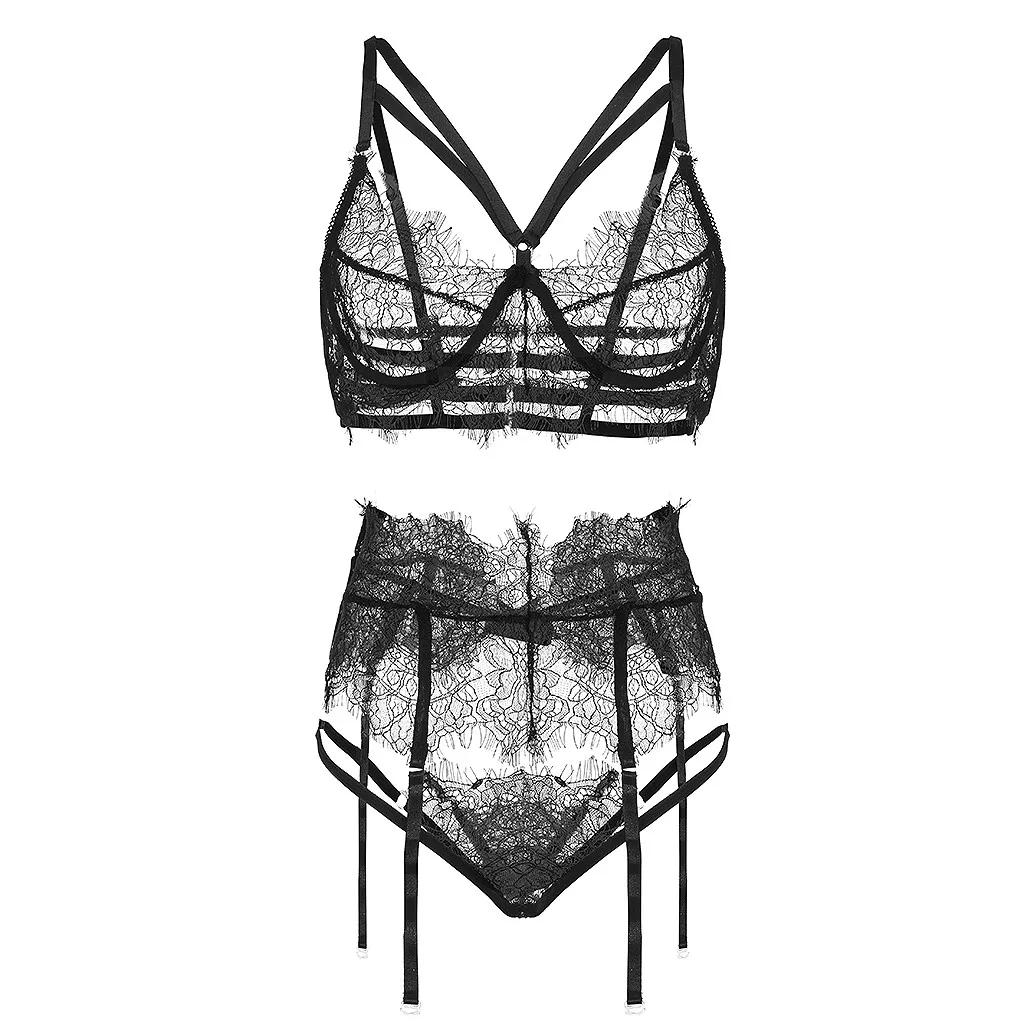 Кружевное пижамы пикантное нижнее белье с ресницами комплект бюстгальтером