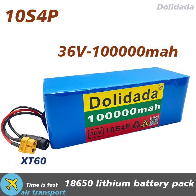 

36V 10s4p 100000mAh 1000W large capacity 18650 lithium battery pack electric bicycle scooter with BMS XT60 plug