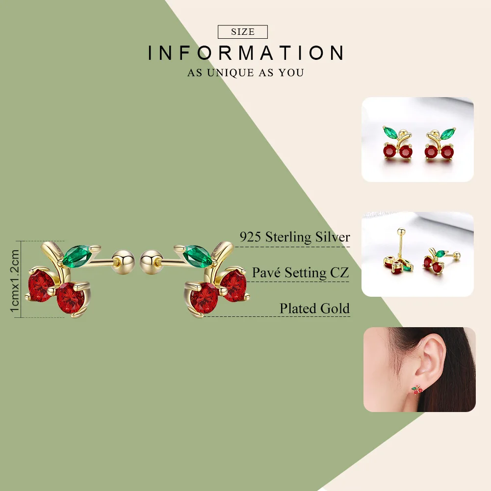 

BAMOER Fashion 925 Sterling Silver Red Cherry Flower Exquisite Stud Earrings for Women Wedding Engagement Jewelry Gift SCE543