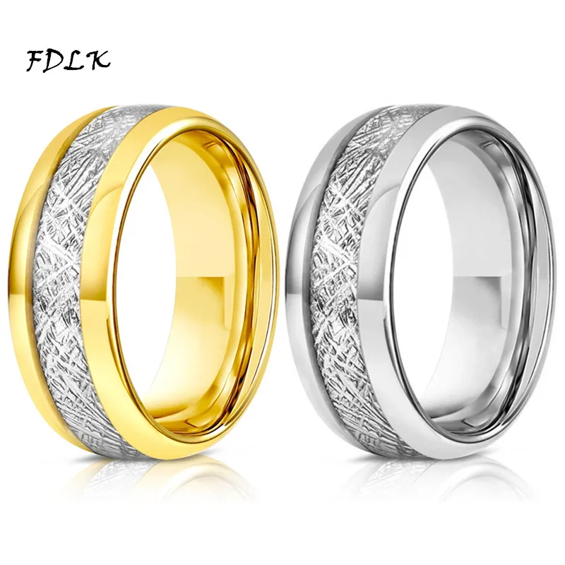 

FDLK Men's 8mm Stainless Steel Rings Gold Silver Color Meteorite Pattern Stainless Steel Wedding Engagement Bands Comfort Fit