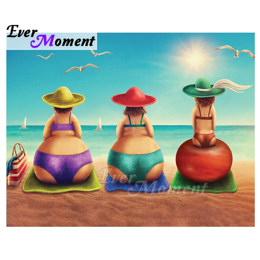 Алмазная живопись с изображением женщины побережья солнца чайки квадратная