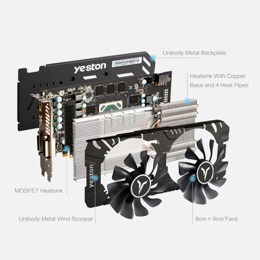 Yeston RX 580 2048SP 8G D5 GAEA Графическая карта, видеокарта Radeon Chill 20 двойной вентилятор охлаждения 8 ГБ GDDR5 256bit DP* 3/HD/DVI-D ПК