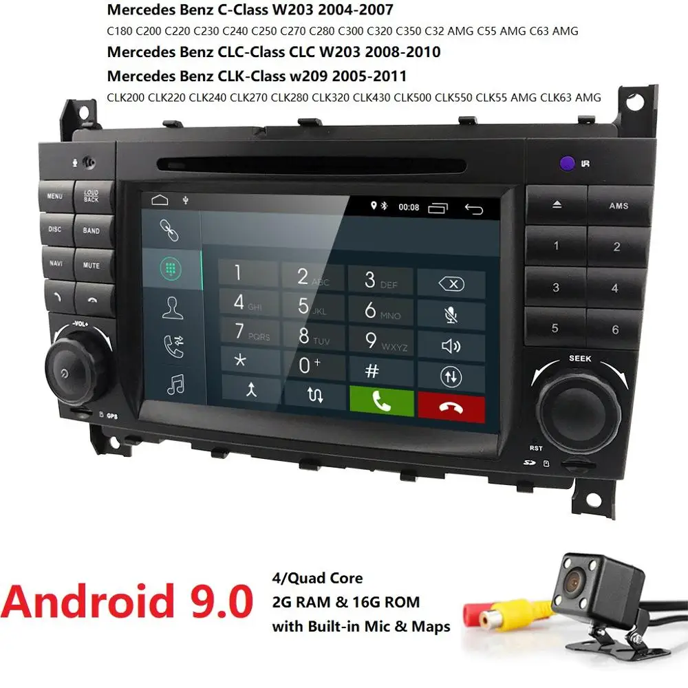 2 грамма Android9.0 2DIN CarDVD gps для Mercedes/Benz W203 W209 W219 a-класс A160 c-класс C180 C200 CLK200 Радио стерео 4G wifi DTV
