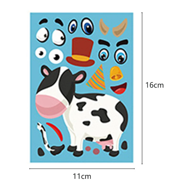 

4 Pcs Kids Funny DIY Stickers Puzzle Games Make A Face Princess Dinosaur Animal Baby Recognition Training Education Toy
