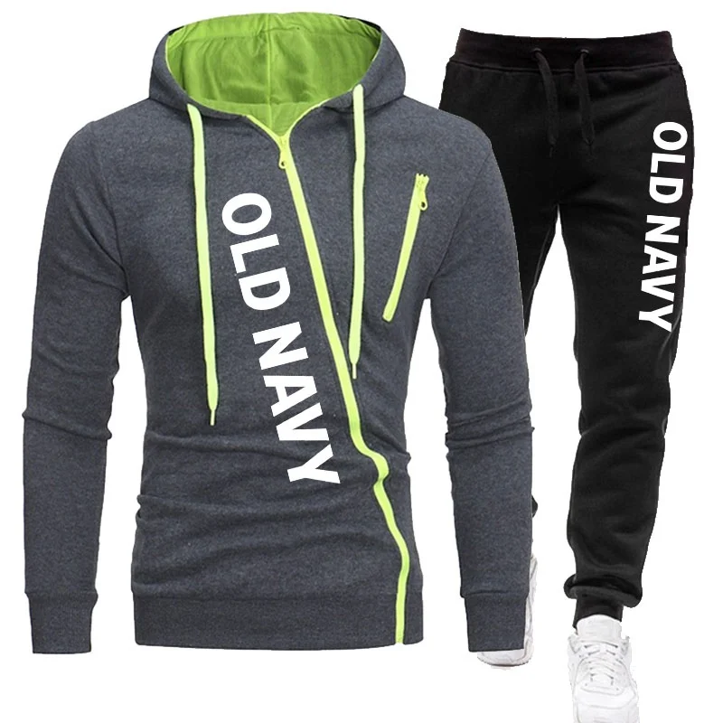 

Fashion Men's Spring Solid Color Diagonal Zipper Hoodie And Casual Trousers Two-Piece Men's Outdoor Tracksuit Set