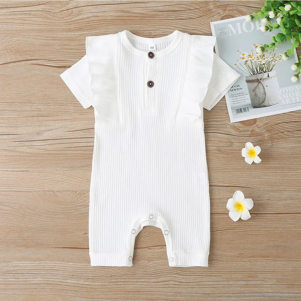

Baby Romper Fashionable Solid Color Round Neck Short Sleeve Jumpsuit Bodysuit for Kids