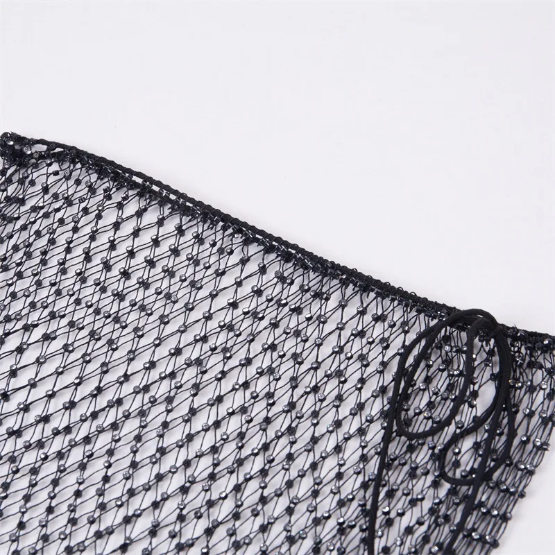 

Sexy Bright Diamondins Hot Short Skirt Fishing Mesh Beach Nightclub Party Hot Diamond Fashion Simple Hip Skirt Women