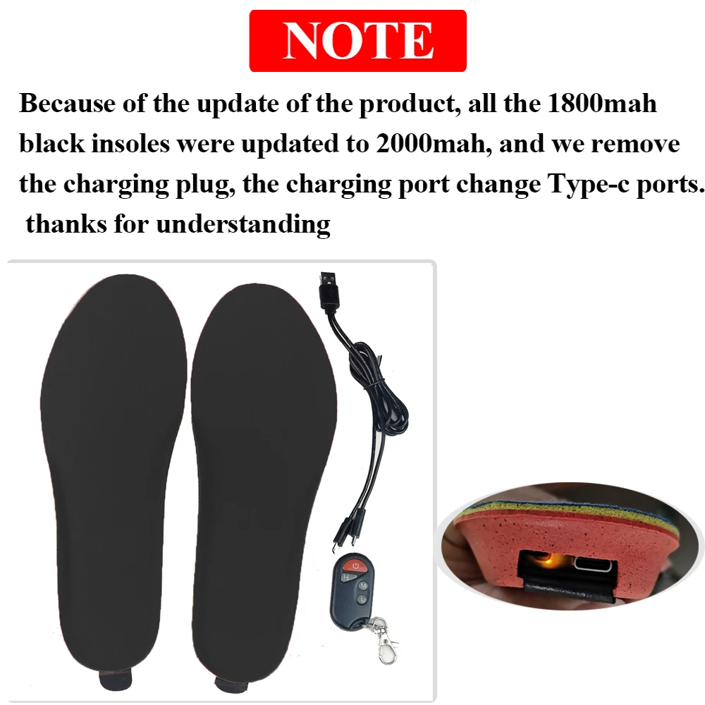 New 2000Mah Unisex Electric Heated Insoles Remote Control Foot Warmer Insoles Rechargeable Heating Shoe Inserts Pad Mat