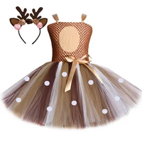 2 styles christmas performance dress elk hair band design net yarn dresses costumes clothes girls clothing gifts for girls