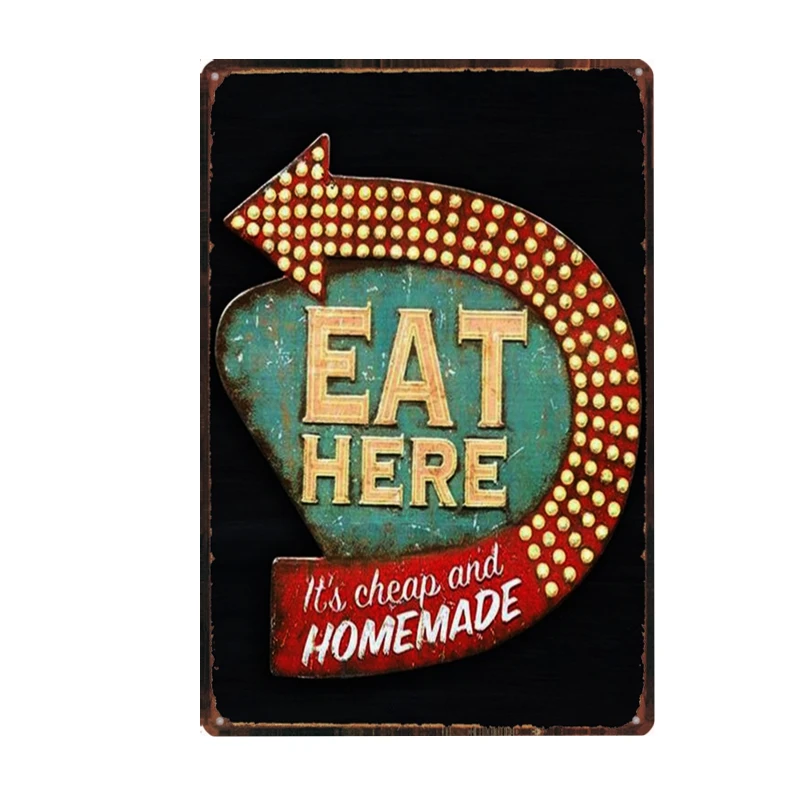 

Eat Here Metal Tin Sign Vintage Plate Wall Pub Restaurant Home Art Decor Iron Poster Cuadros