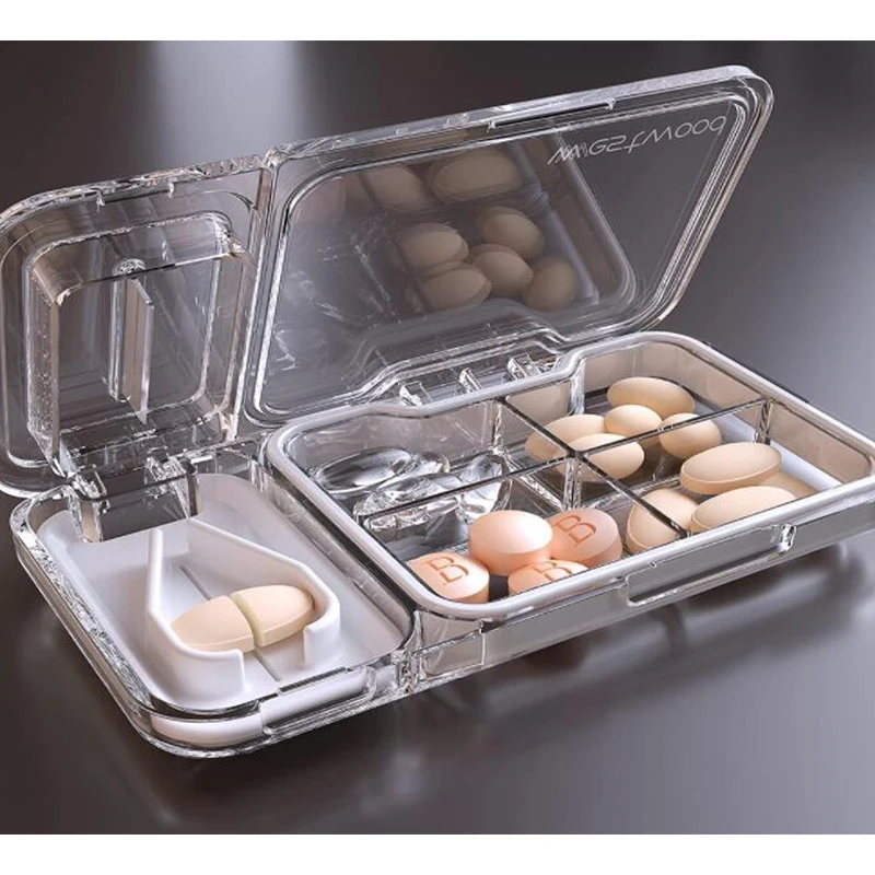 

Multifunctional Pill Cutter Medicine Storage Case Portable Pill Box Container 7 Days Travel Tablet Splitter Cutting Pill In Half