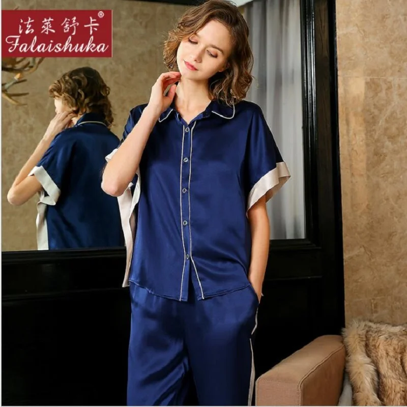 Womens SilK Stain Pajamas Sets Short Sleeve Summer  Homewear Sleepwears Sets 2020 Fashion Sleep Pyjama Set Lady Sleep Wears XL