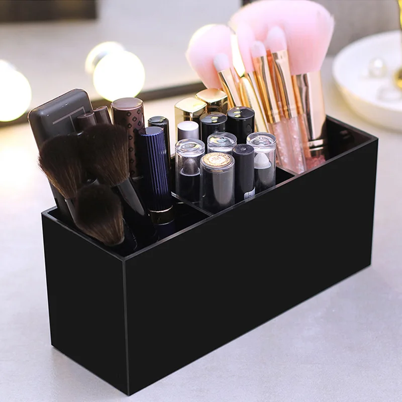 

3 Lattices Makeup Brush Organizer Cosmetic Pen Storage Container Plastics Table Eyebrow Brush Holder Standing Storeage Box