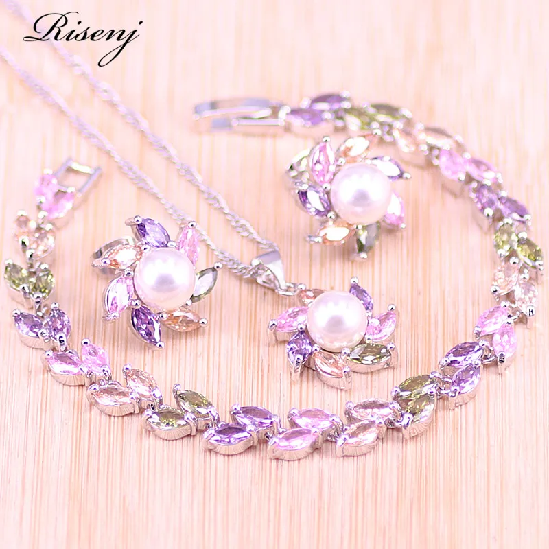 Женское Ожерелье с браслетом Risenj серьги-гвоздики из серебра 925 пробы