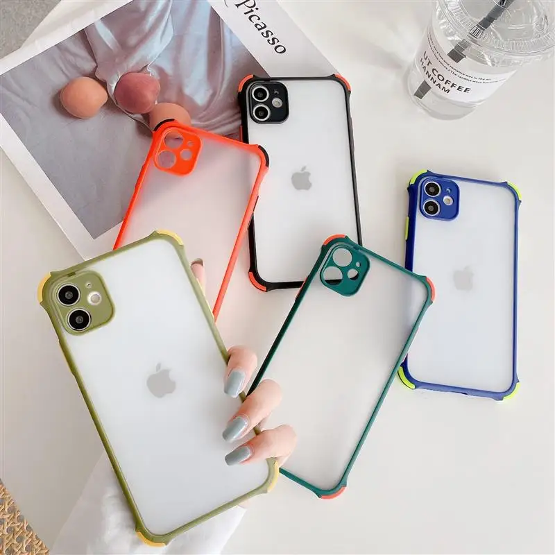 

Case For iPhone 6 6S 7 8 Plus 11 12 Mini X XS XR SE PRO MAX 2020 Shockproof Anti-Fall Matte Transparent Candy Color Cover