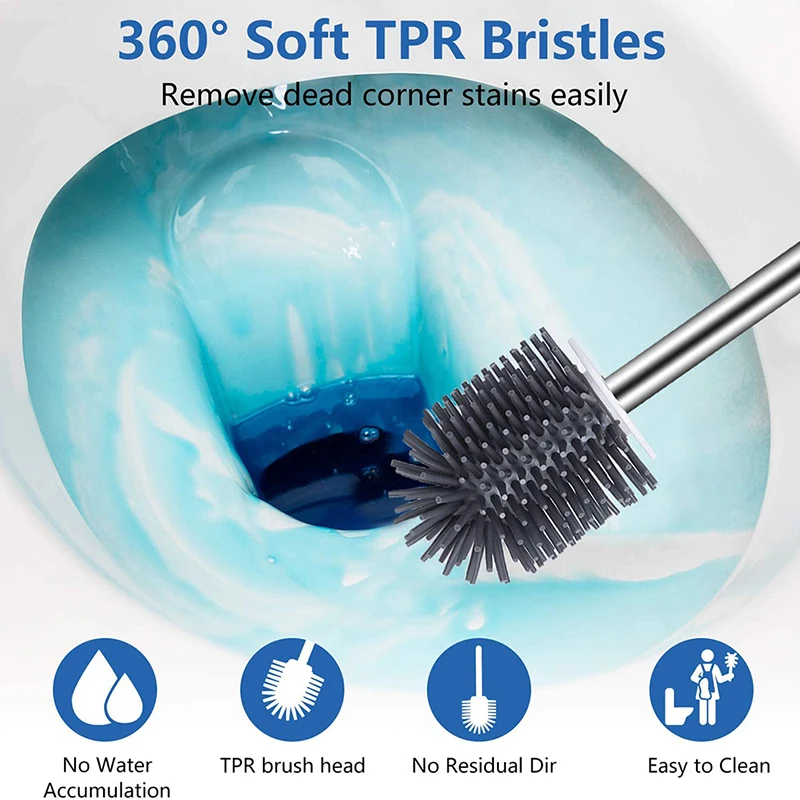 

No Dead Ends Silicone Toilet Brush Set Self-adhesive Wall-mounted Toilet Cleaning Tool With Soft Bristles Long Handle