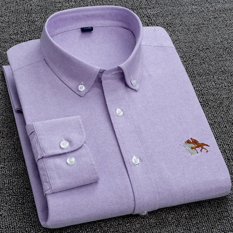 High Quality Cotton Shirt Men's Oxford Long-Sleeved Shirt Thin Korean Slim Cotton White Shirt slender vintage Men's Clothing