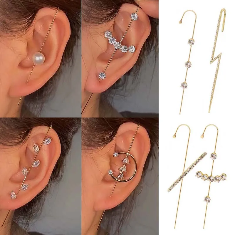 

1PC Hook Earrings for Women Hip Hop Punk Geometric Zirconia Crystal Stud Earring Fashion Statement Jewelry Accessories Gift