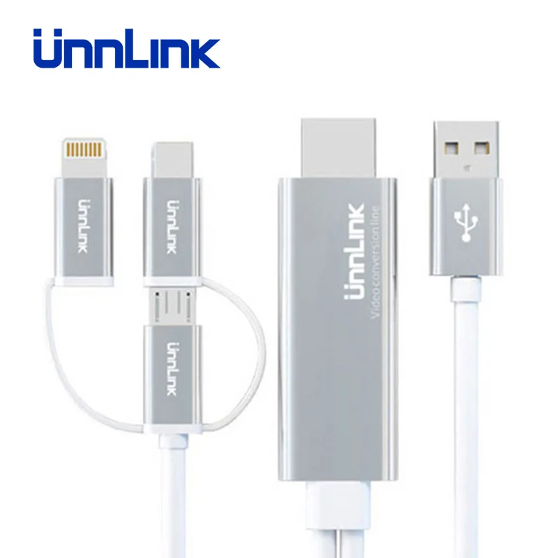 Unnlink USB к HDMI зеркальный литой кабель для преобразования с аудио MHL для iPhone iPad освещение Android телефон Micro usb type C к HDMI