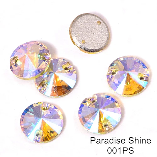 001PS AAAAA качественные цветные пришивные стразы 12 мм, 40 шт., круглые стеклянные стразы в форме риволи с плоским основанием для шитья свадебного платья F0082 - Цвет: 001PS