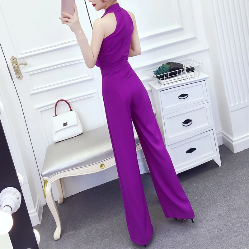 RealShe женский элегантный комбинезон с лямкой на шее без рукавов одноцветные штаны