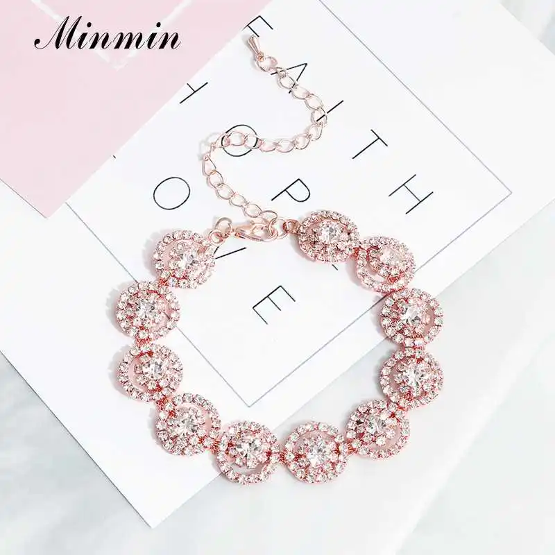 Minmin блестящий браслет из розового золота с маленькими полыми цветами Модный