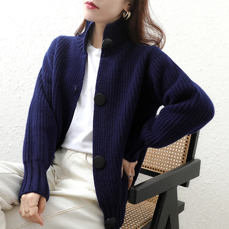 

New Brand Spring and Autumn Cashmere Wool Blend Cardigan Women Half Turtleneck Sweater Slim Warm Knitted Jacket Sweater